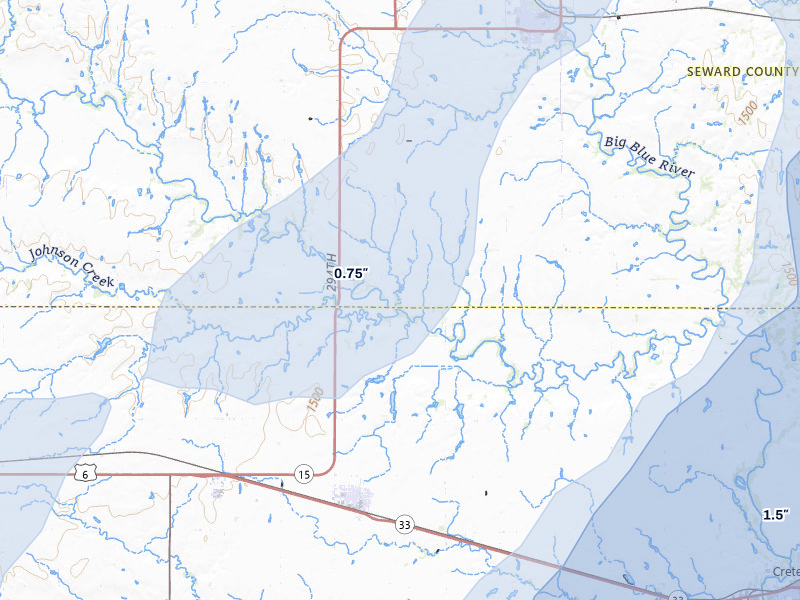 NEXRAD radar-signature map of the hail storm over Milford, NE on May 17, 2026