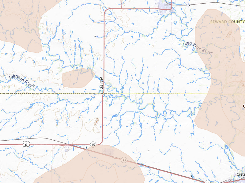Radar-estimated hail-size map of the storm over Milford, NE on Jun 5, 2026
