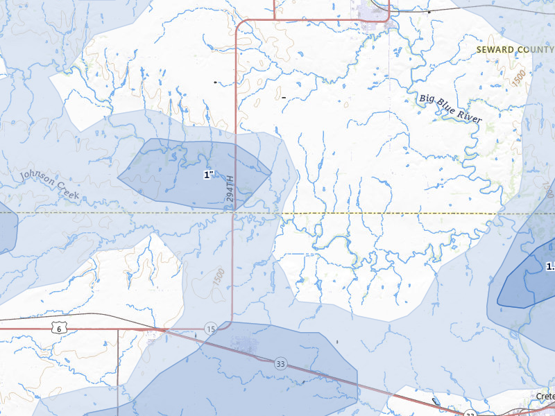 NEXRAD radar-signature map of the hail storm over Milford, NE on Jun 5, 2026
