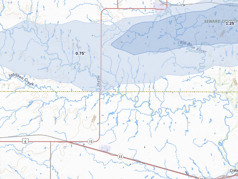 NEXRAD radar-signature map of the hail storm over Milford, NE on Jul 27, 2026