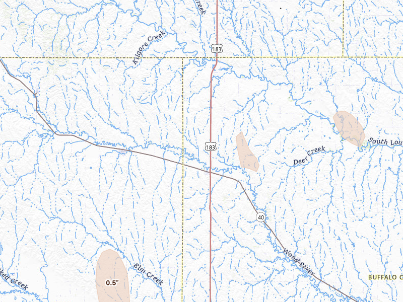 Radar-estimated hail-size map of the storm over Miller, NE on Jun 1, 2026