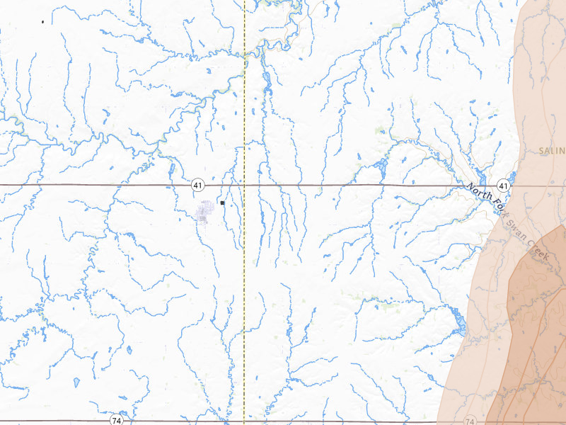 Radar-estimated hail-size map of the storm over Milligan, NE on May 16, 2026