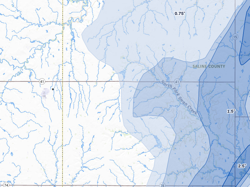 NEXRAD radar-signature map of the hail storm over Milligan, NE on May 16, 2026
