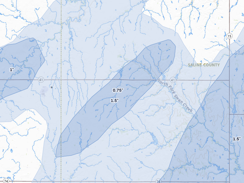 NEXRAD radar-signature map of the hail storm over Milligan, NE on May 17, 2026