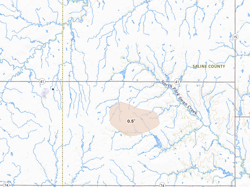 Radar-estimated hail-size map of the storm over Milligan, NE