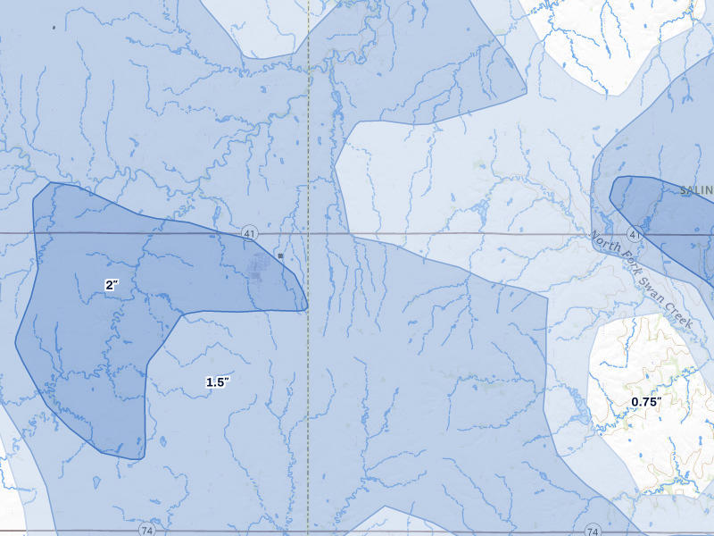 NEXRAD radar-signature map of the hail storm over Milligan, NE on Jun 5, 2026