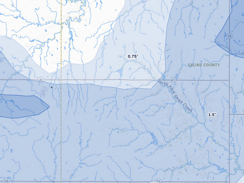 NEXRAD radar-signature map of the hail storm over Milligan, NE on Jul 3, 2026