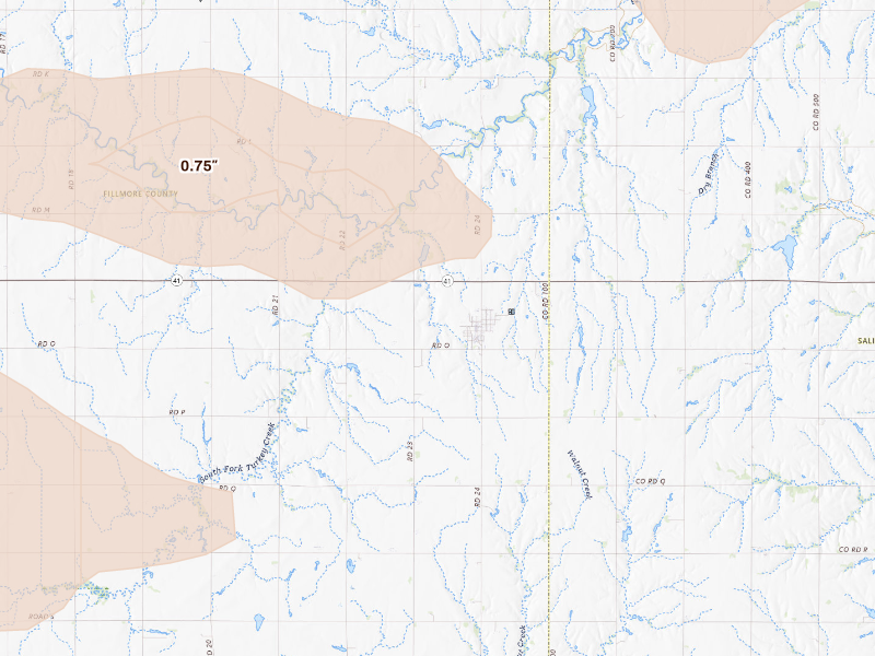 Radar-estimated hail-size map of the storm over Milligan, NE
