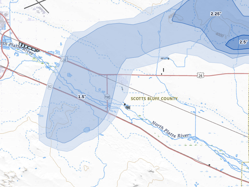 NEXRAD radar-signature map of the hail storm over Minatare, NE on Jun 8, 2026