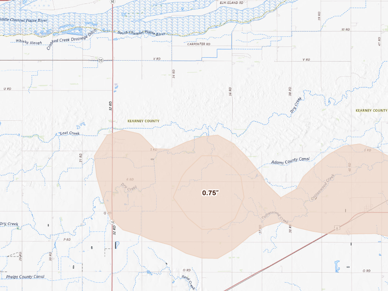 Radar-estimated hail-size map of the storm over Minden, NE