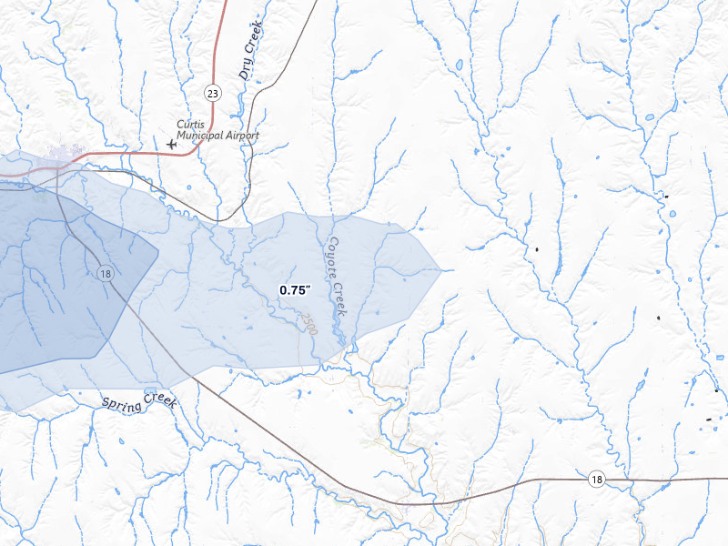 NEXRAD radar-signature map of the hail storm over Moorefield, NE on Jul 22, 2026