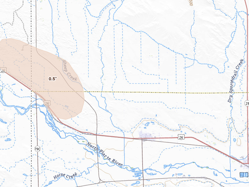 Radar-estimated hail-size map of the storm over Morrill, NE on Jul 20, 2026