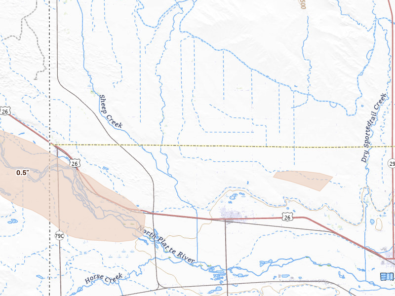 Radar-estimated hail-size map of the storm over Morrill, NE on Aug 17, 2026