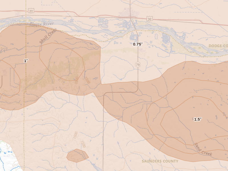 Radar-estimated hail-size map of the storm over Morse Bluff, NE