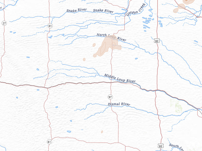 Radar-estimated hail-size map of the storm over Mullen, NE on May 17, 2026