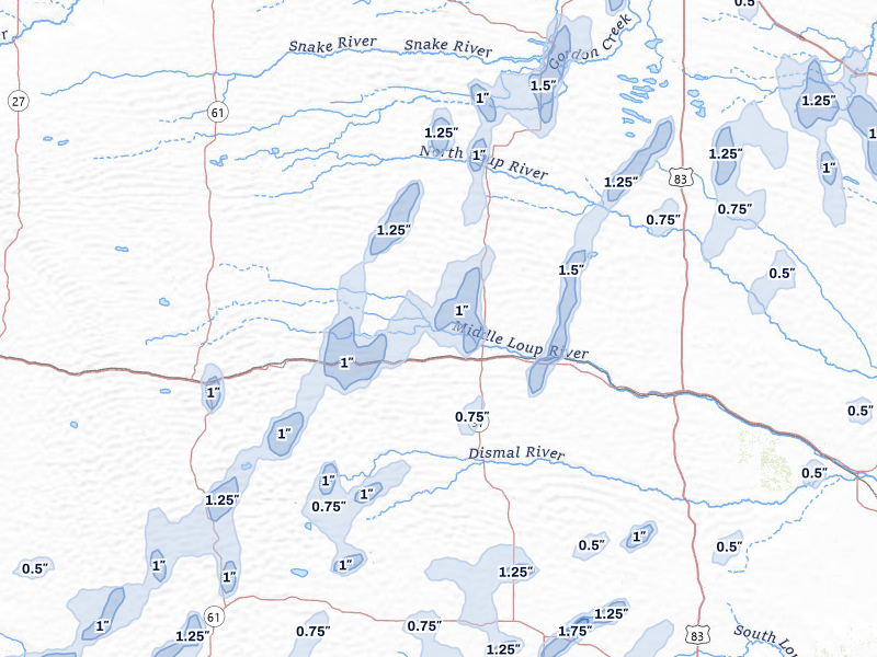 NEXRAD radar-signature map of the hail storm over Mullen, NE on Jun 30, 2026