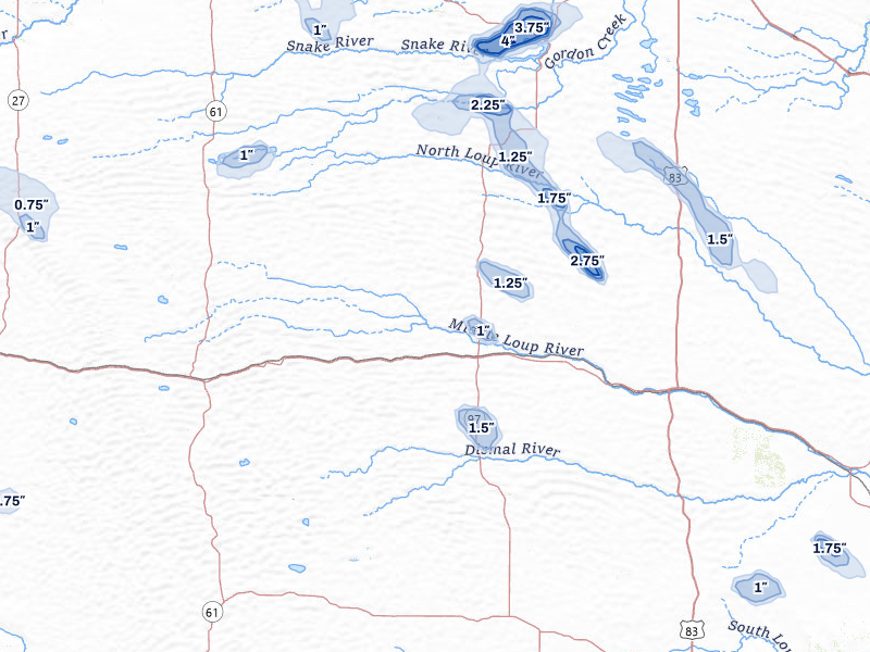 NEXRAD radar-signature map of the hail storm over Mullen, NE on Jul 9, 2026