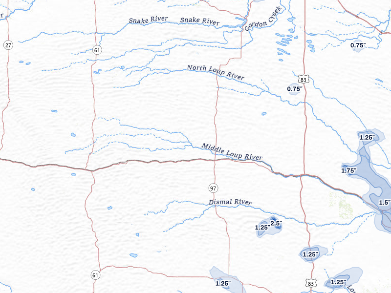 NEXRAD radar-signature map of the hail storm over Mullen, NE on Jul 27, 2026