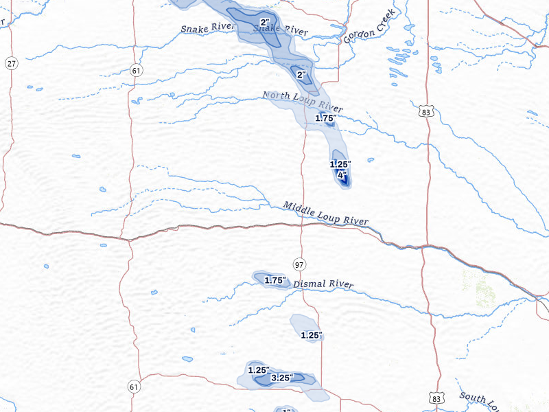 NEXRAD radar-signature map of the hail storm over Mullen, NE on Aug 24, 2026