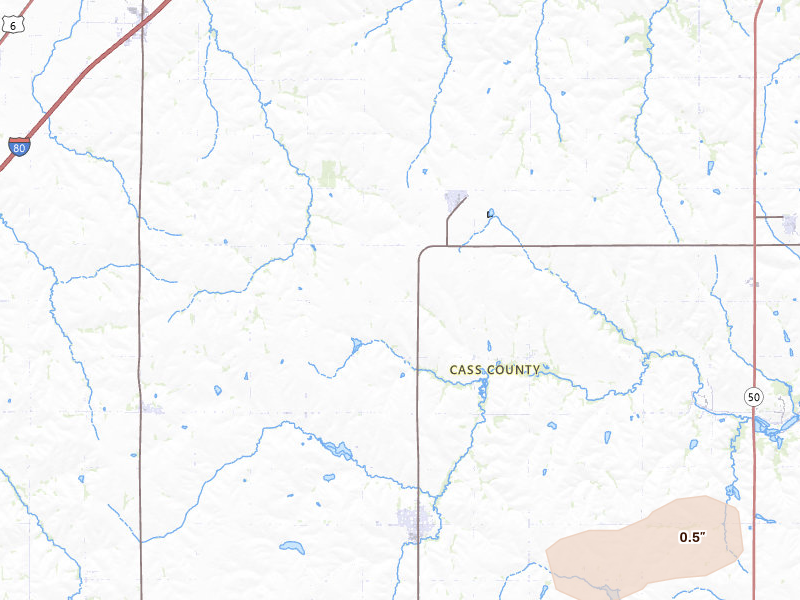 Radar-estimated hail-size map of the storm over Murdock, NE on May 15, 2026