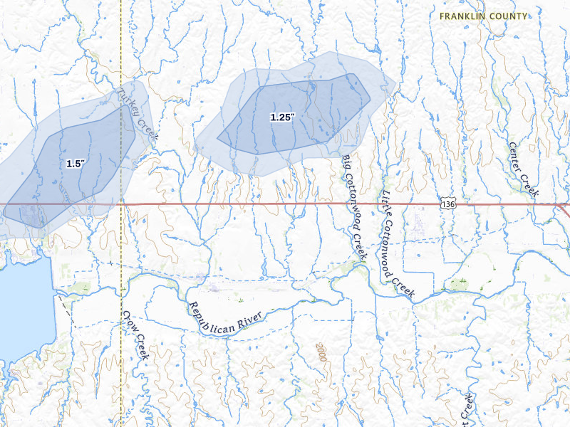 NEXRAD radar-signature map of the hail storm over Naponee, NE on May 16, 2026