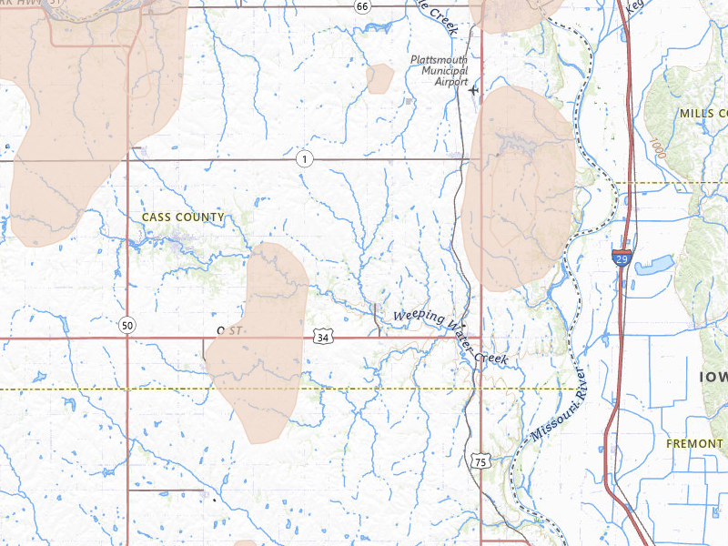 Radar-estimated hail-size map of the storm over Nehawka, NE on May 17, 2026