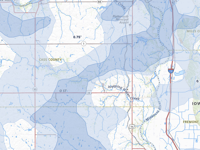 NEXRAD radar-signature map of the hail storm over Nehawka, NE on May 17, 2026