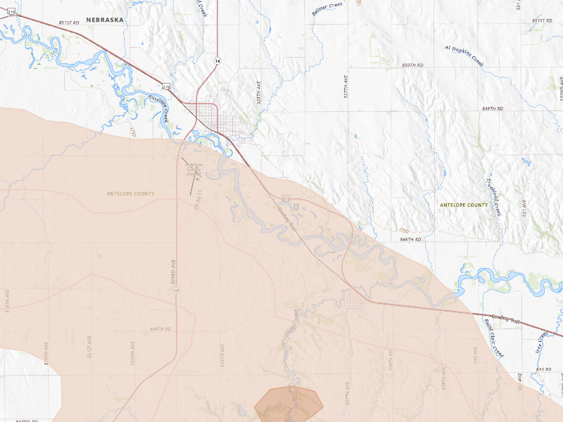 Radar-estimated hail-size map of the storm over Neligh, NE