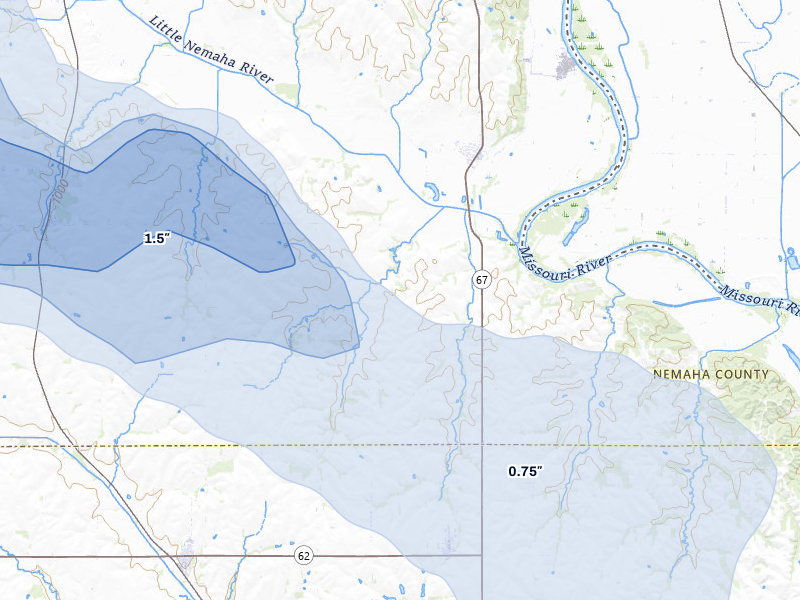 NEXRAD radar-signature map of the hail storm over Nemaha, NE on Aug 19, 2026