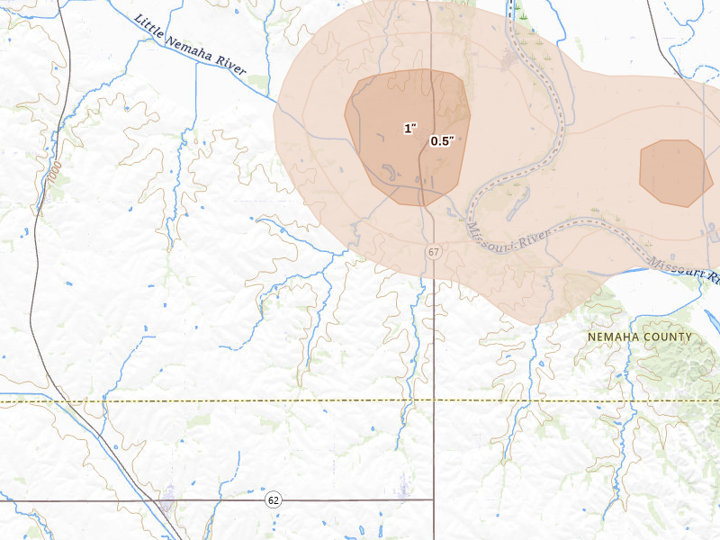 Radar-estimated hail-size map of the storm over Nemaha, NE