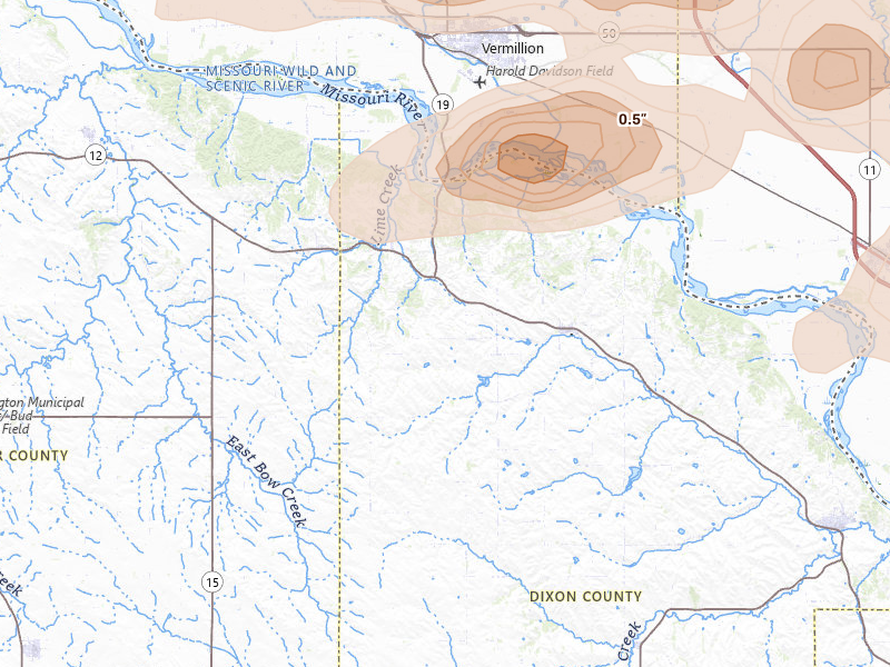 Radar-estimated hail-size map of the storm over Newcastle, NE on May 31, 2026