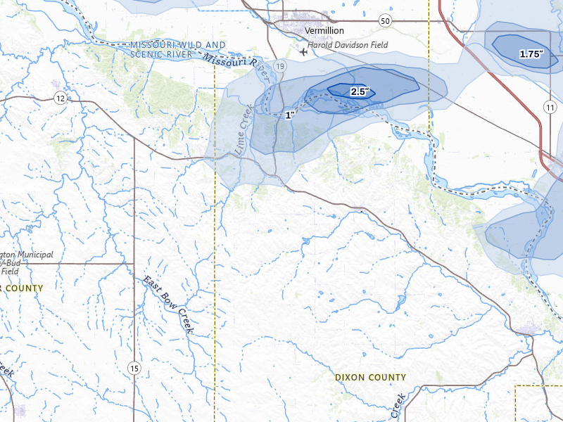NEXRAD radar-signature map of the hail storm over Newcastle, NE on May 31, 2026