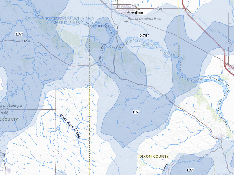 NEXRAD radar-signature map of the hail over Newcastle, NE