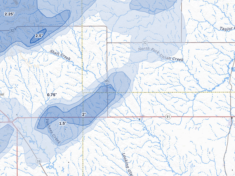 NEXRAD radar-signature map of the hail storm over Newman Grove, NE on Jun 29, 2026