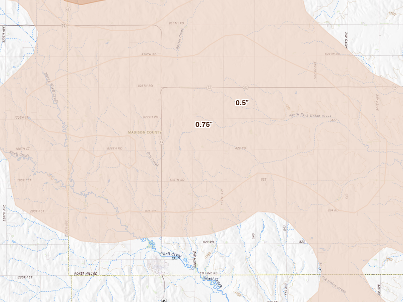 Radar-estimated hail-size map of the storm over Newman Grove, NE