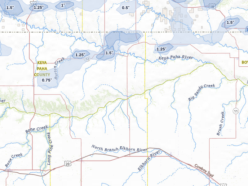 NEXRAD radar-signature map of the hail storm over Newport, NE on Jun 27, 2026