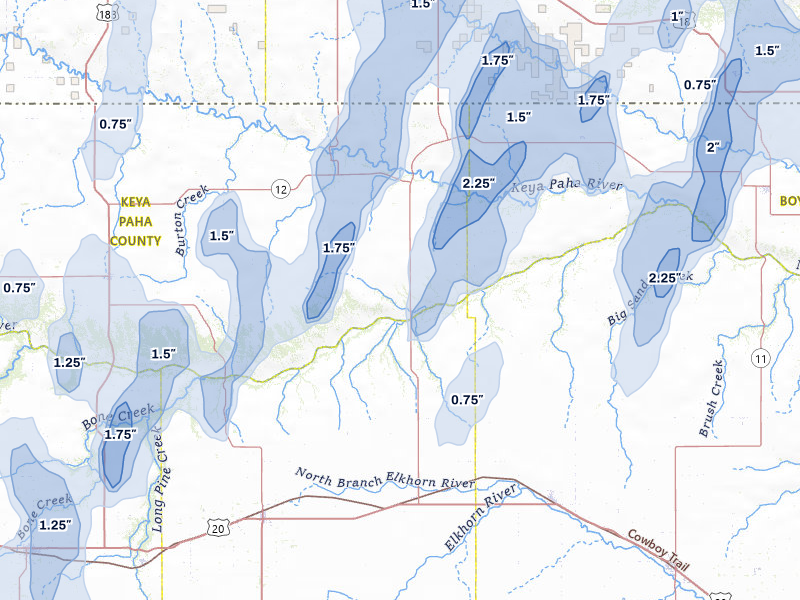 NEXRAD radar-signature map of the hail storm over Newport, NE on Jun 30, 2026