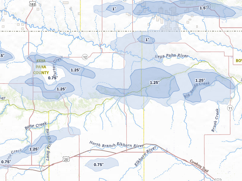 NEXRAD radar-signature map of the hail storm over Newport, NE on Aug 3, 2026