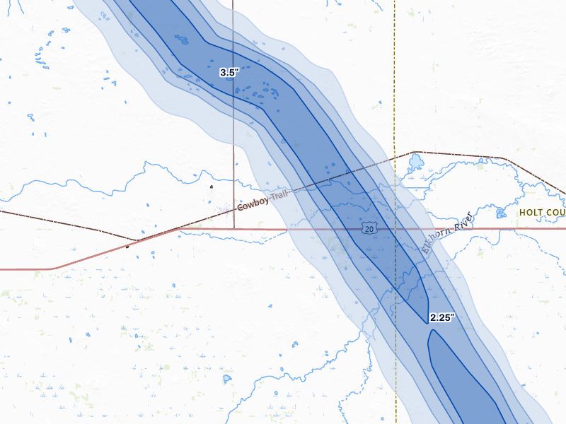 NEXRAD radar-signature map of the hail storm over Newport, NE on Aug 19, 2026