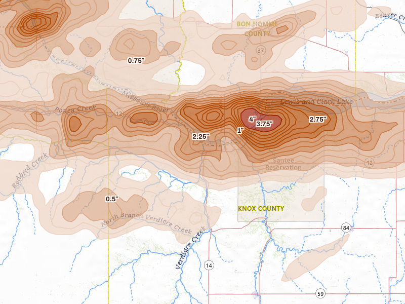 Radar-estimated hail-size map of the storm over Niobrara, NE on Sep 1, 2026