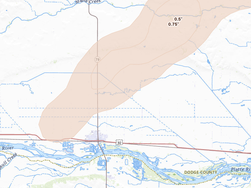 Radar-estimated hail-size map of the storm over North Bend, NE