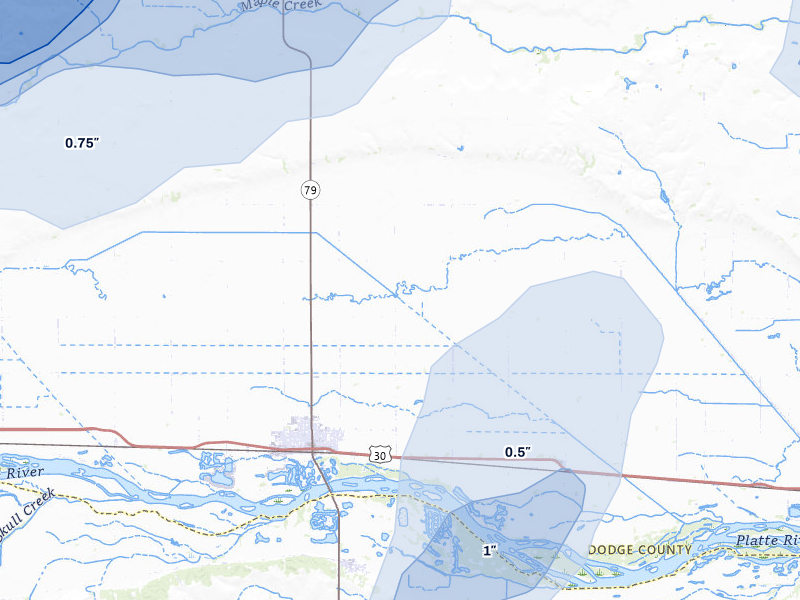 NEXRAD radar-signature map of the hail over North Bend, NE