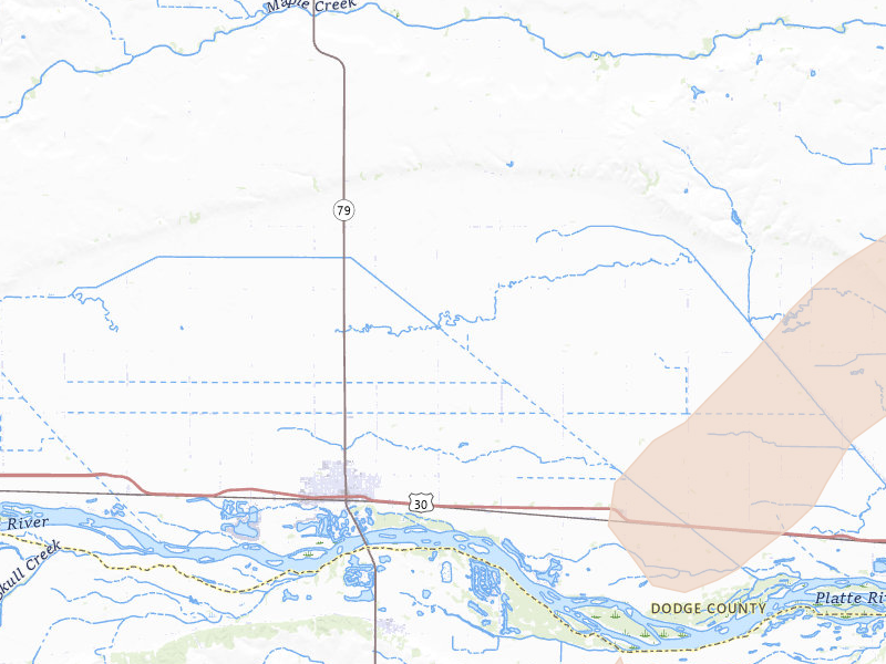 Radar-estimated hail-size map of the storm over North Bend, NE on May 18, 2026