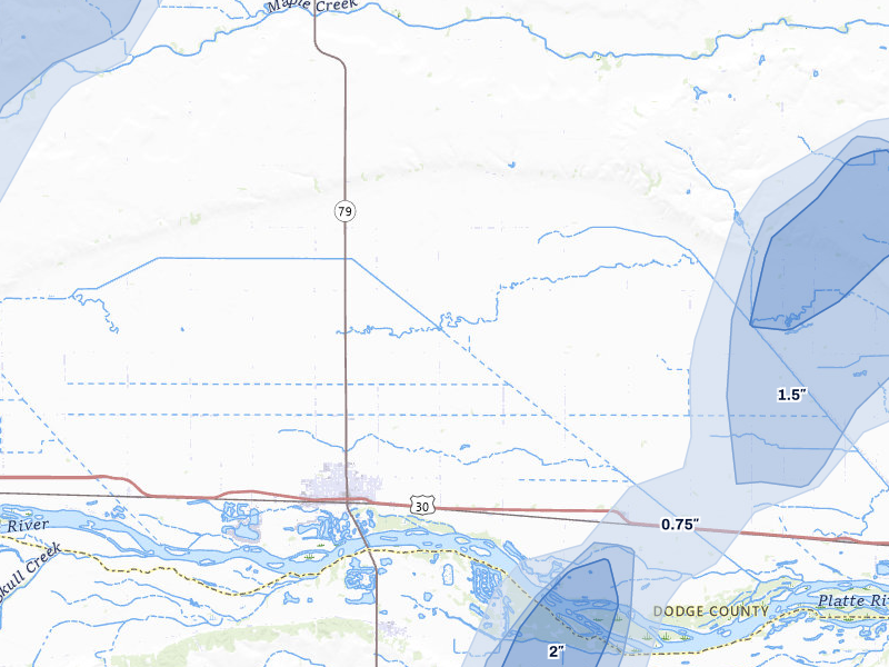 NEXRAD radar-signature map of the hail storm over North Bend, NE on May 18, 2026