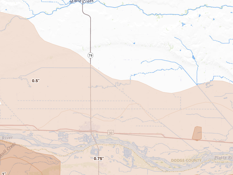 Radar-estimated hail-size map of the storm over North Bend, NE