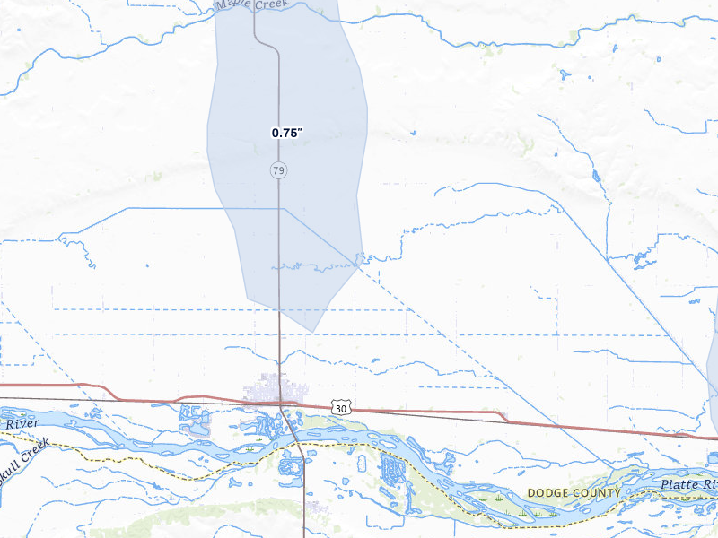 NEXRAD radar-signature map of the hail over North Bend, NE