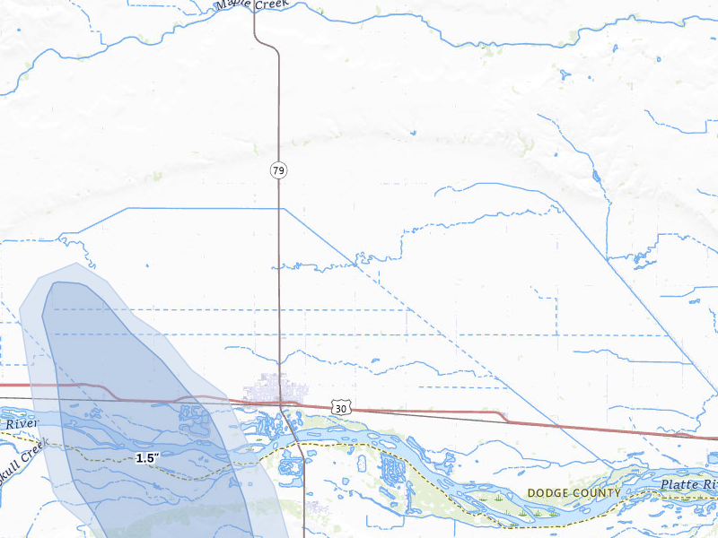 NEXRAD radar-signature map of the hail over North Bend, NE