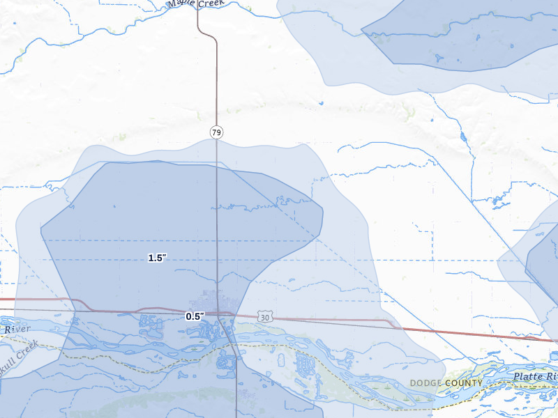 NEXRAD radar-signature map of the hail storm over North Bend, NE on Jul 8, 2026