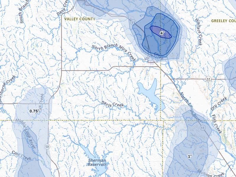 NEXRAD radar-signature map of the hail storm over North Loup, NE on May 16, 2026