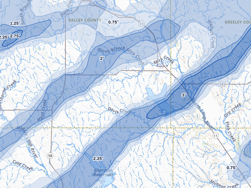 NEXRAD radar-signature map of the hail storm over North Loup, NE on Jun 29, 2026
